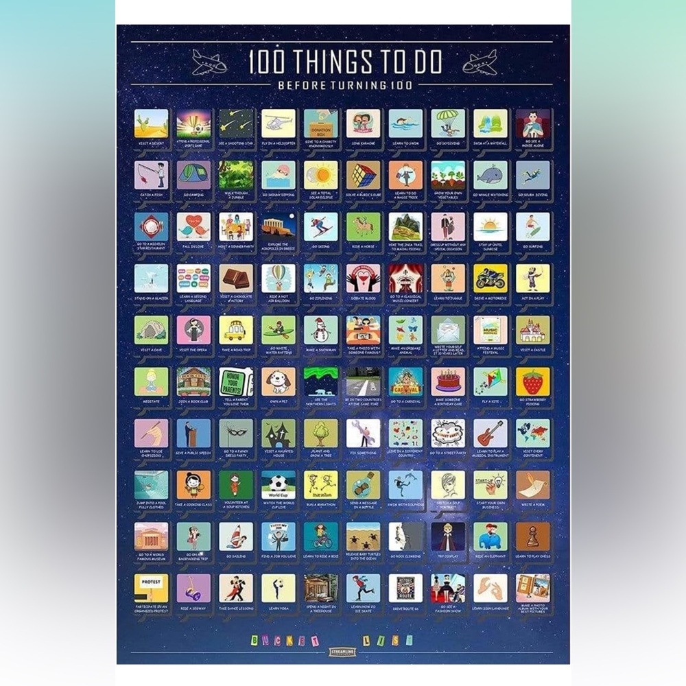 NEW 100 things to do before turning 100 Poster, new in package, gift or keep!